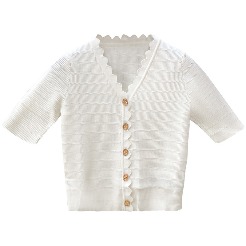 女性用シックな半袖カーディガントップス