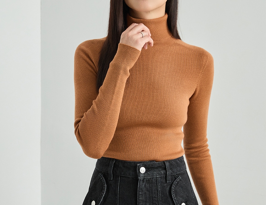 OEM カスタム新しい秋冬スリム 100% ウール タートルネック ニット セーター女性用