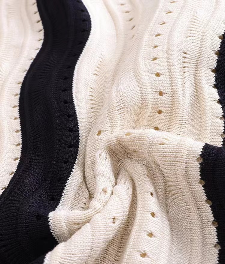 OEM 工場カスタム春夏スリム半袖 V ネックストライプ女性ロングニットセータードレス