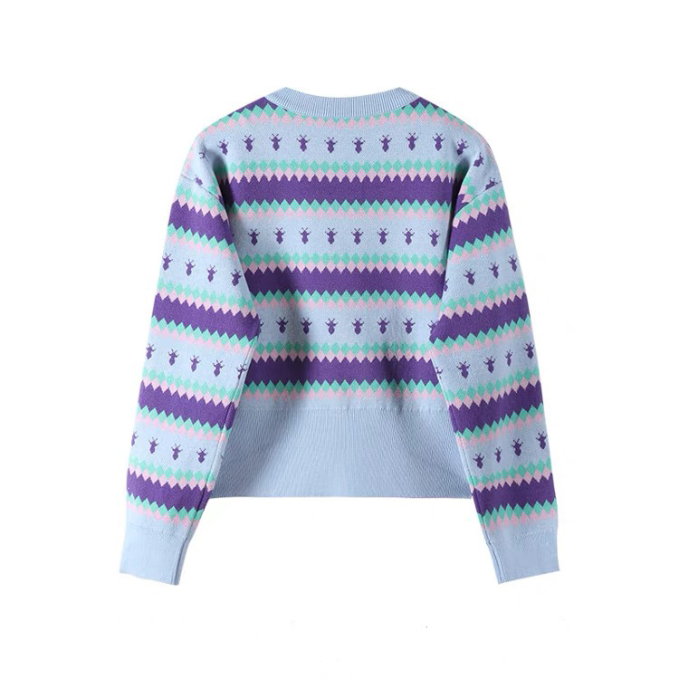 OEM カスタム新人デザイナー秋冬ファッションジャカードストライプニットプルオーバーセーター女性のための