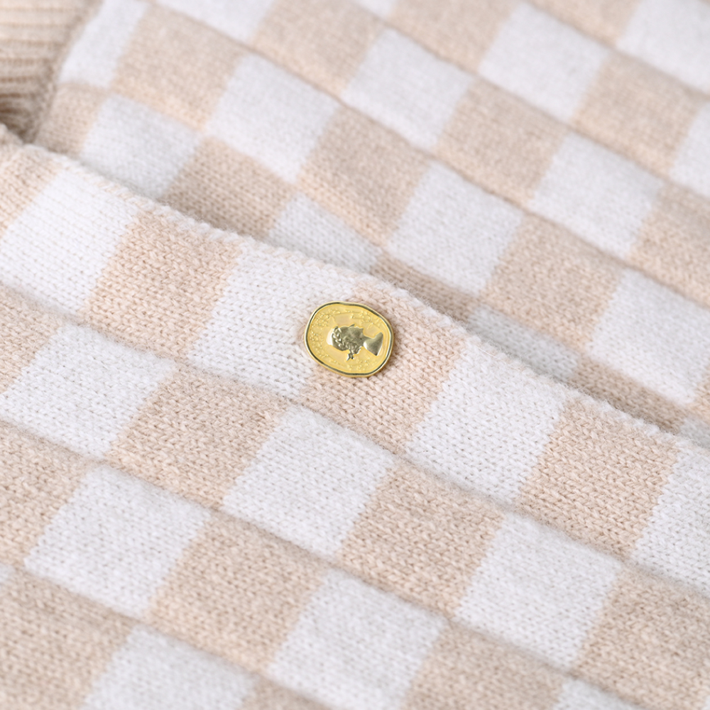 OEM 製造カスタム秋冬ニットチェック柄ニット長袖女性レディースセーターコートカーディガン