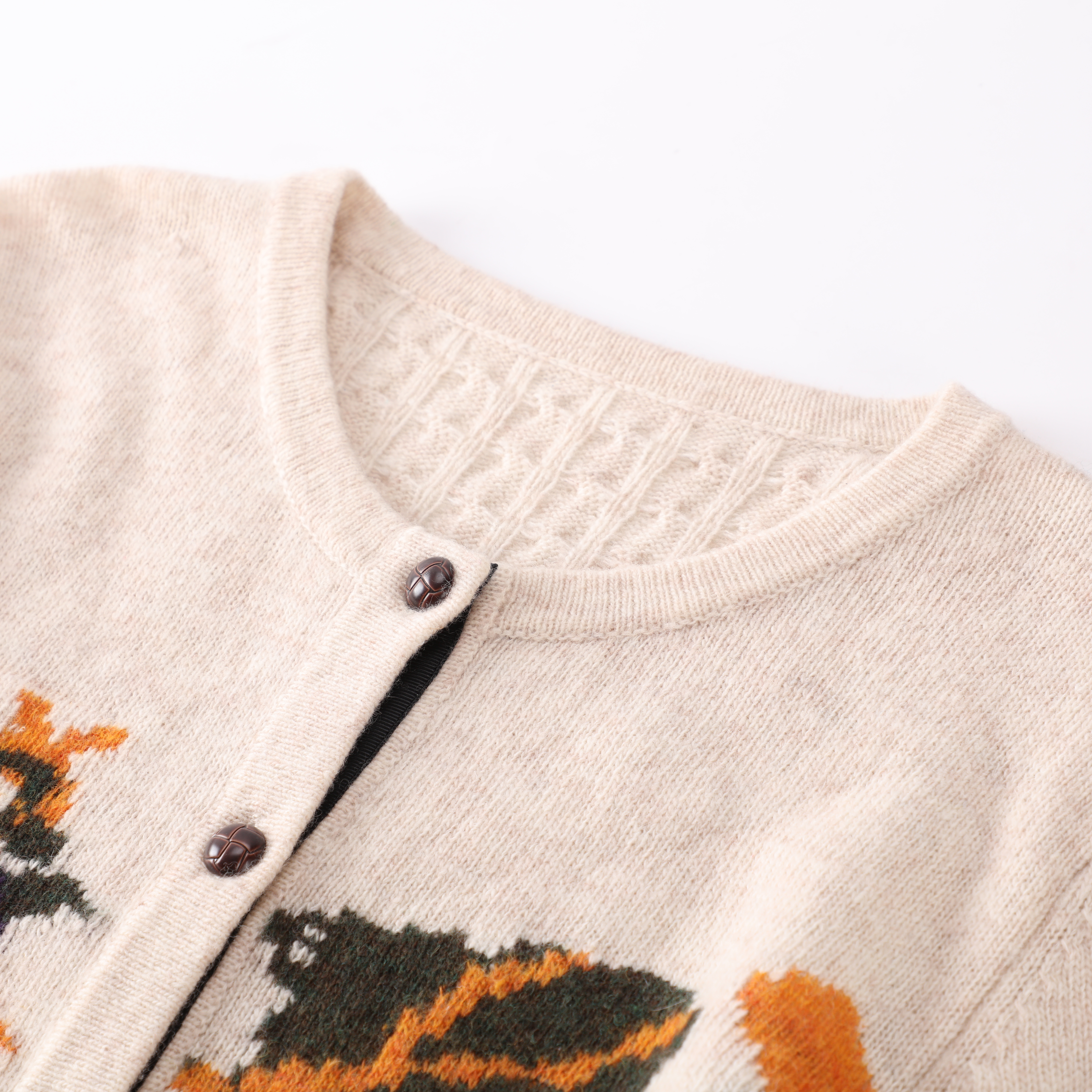 秋冬 OEM カスタム ホワイト プリント長袖ウール女性トップ ニット セーター カーディガン