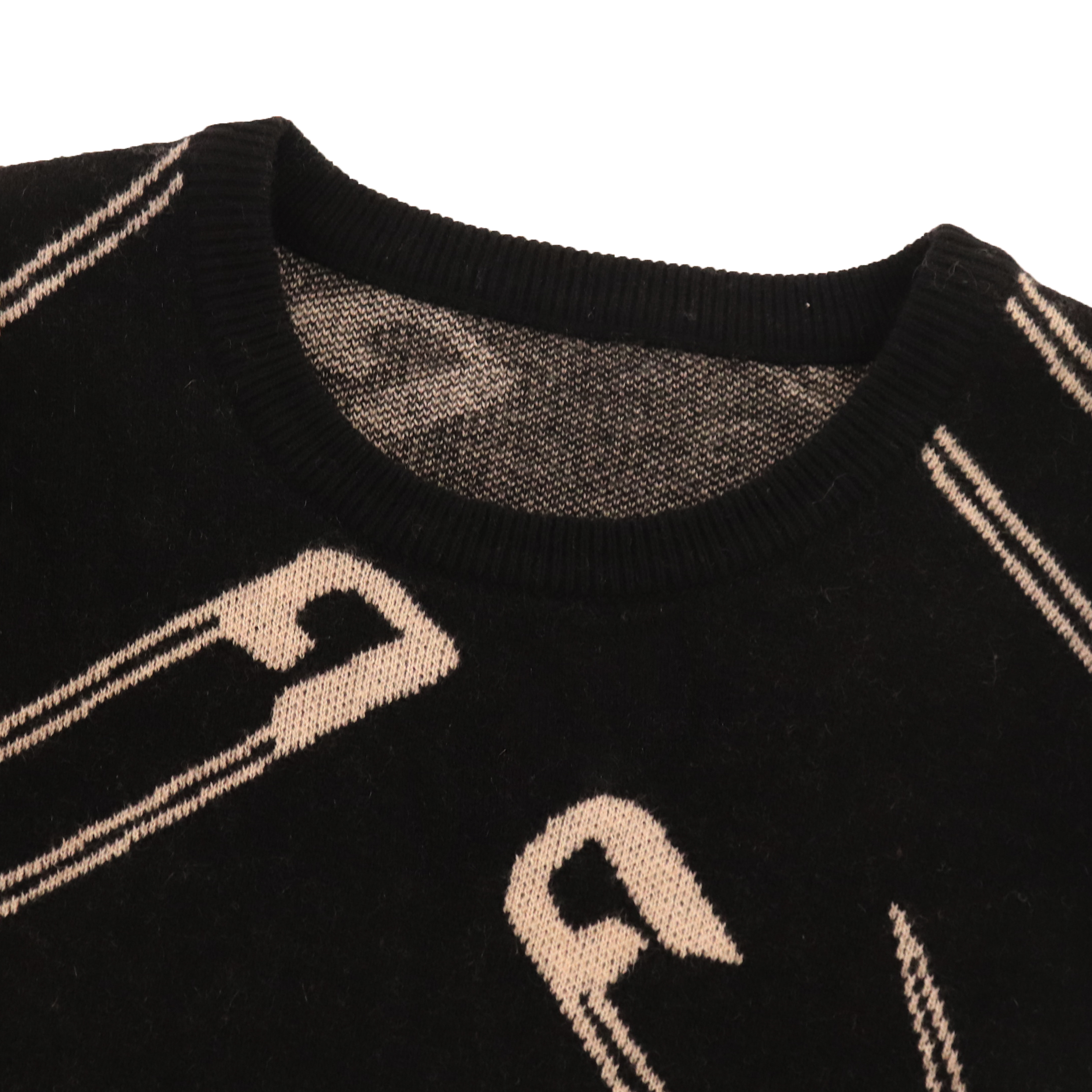 秋冬 OEM カスタム ブラック プリント長袖女性プルオーバー ニット セーター