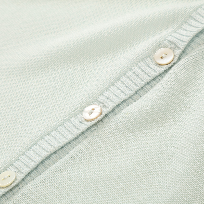 テンセルリネン混紡 OEM 工場カスタム長袖ベージュ女性レディースショートスリムニットセーターカーディガン