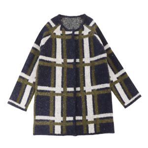 OEMの工場注文の格子縞の印刷物の長い袖の女性レディース ニットのセーターのコートのカーディガン