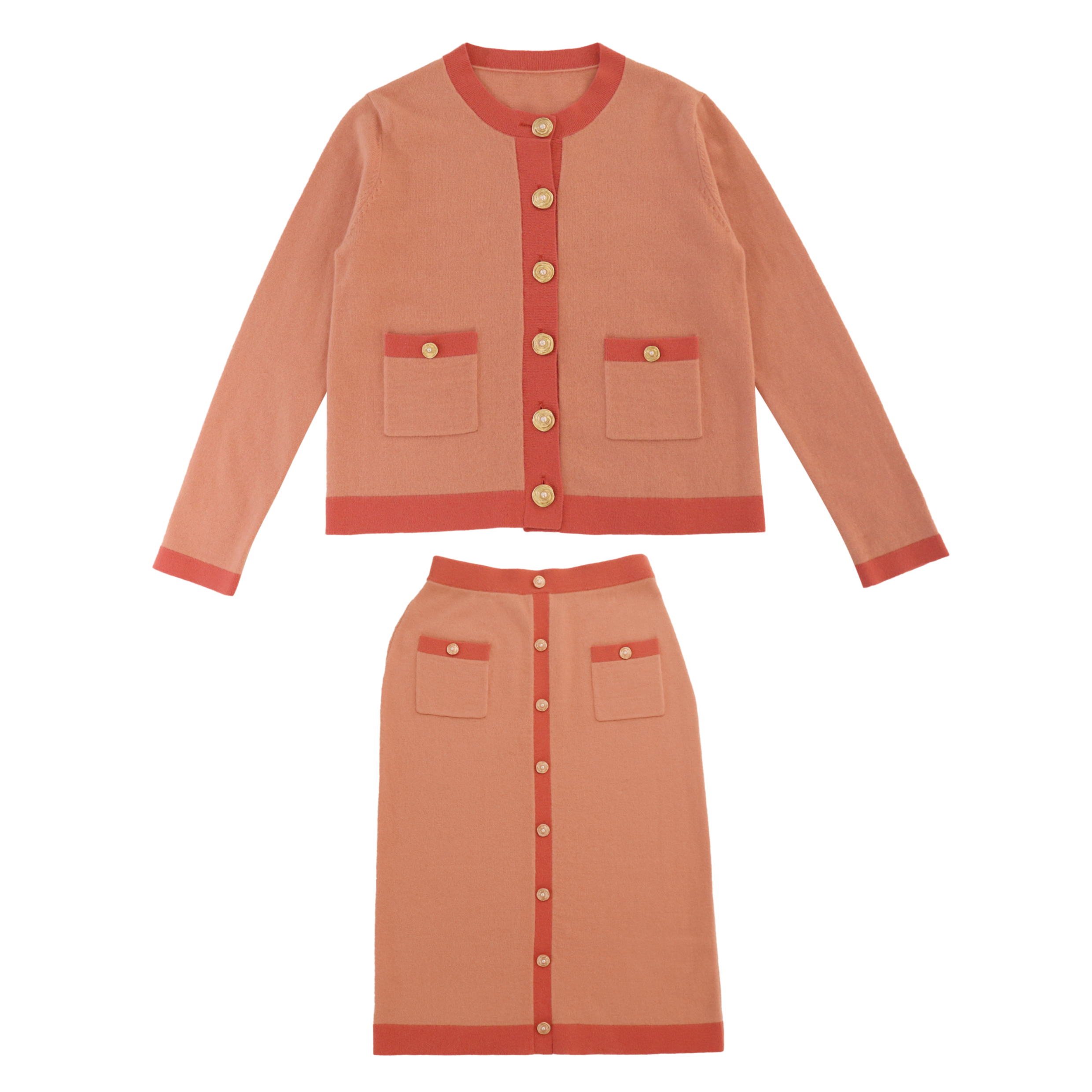 OEMカスタム冬長袖セーターカーディガントップスカートツーピース女性ニットセット