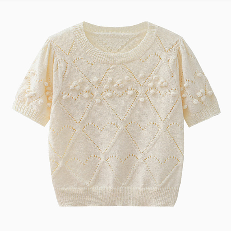 OEM 工場カスタム夏デザイナーレディースニット中空半袖女性ニットシャツトップスセーター 