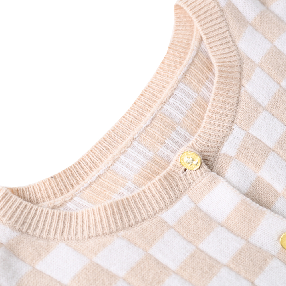 OEM 製造カスタム秋冬ニットチェック柄ニット長袖女性レディースセーターコートカーディガン