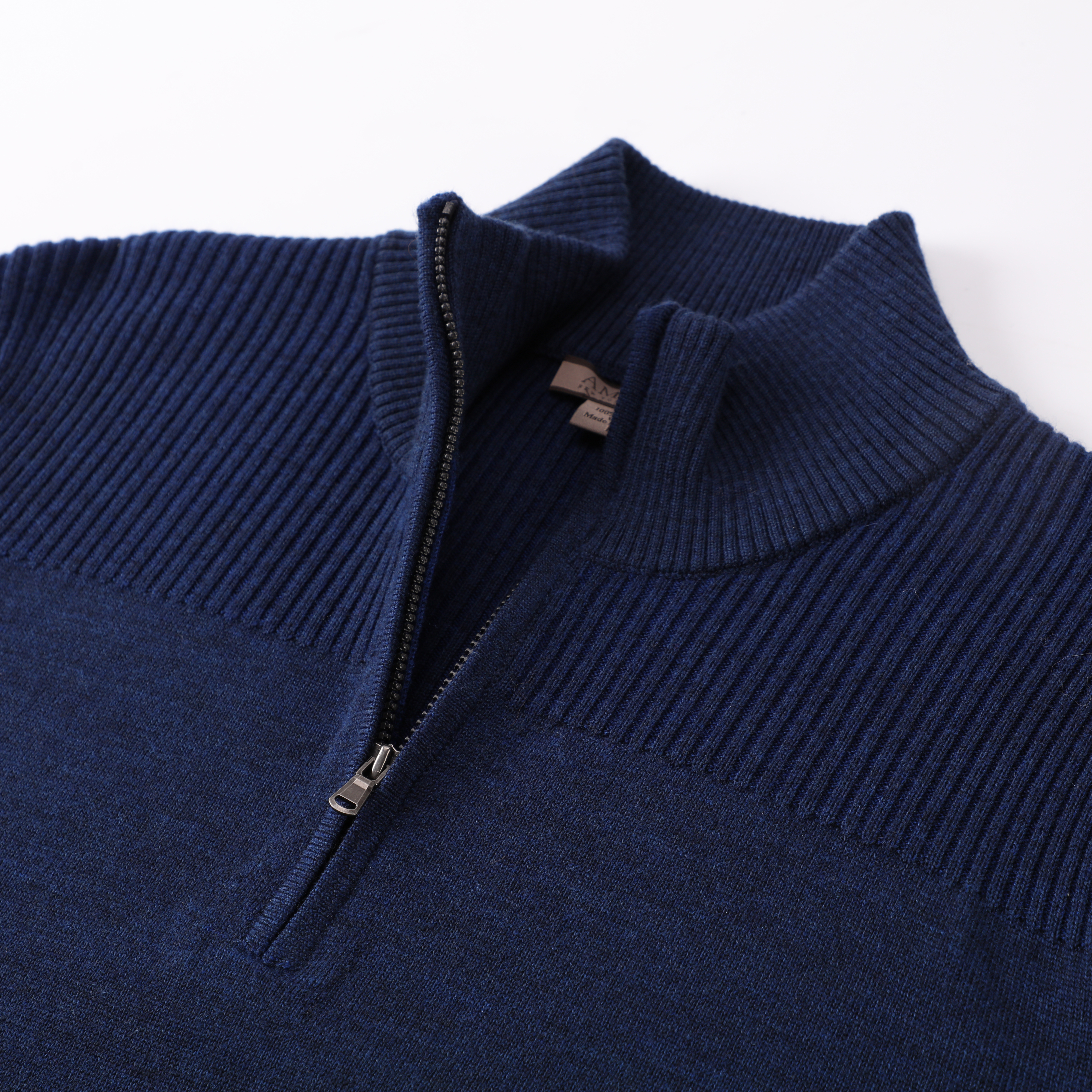 秋冬 OEM カスタム ネイビー 長袖女性レディース プルオーバー ニット セーター ジッパー付き