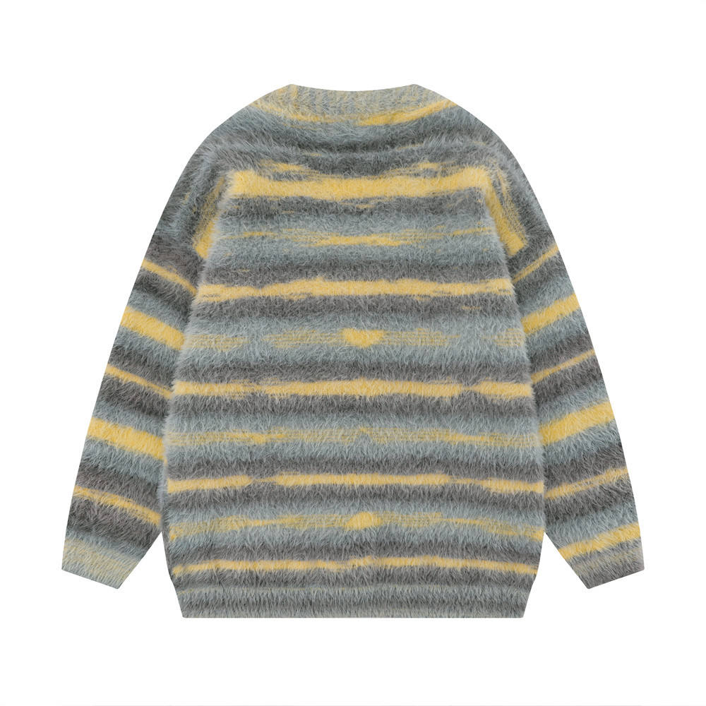 OEM カスタム秋冬メンズソフトモヘアニット V ネックニットストライプコートカーディガンセーター 