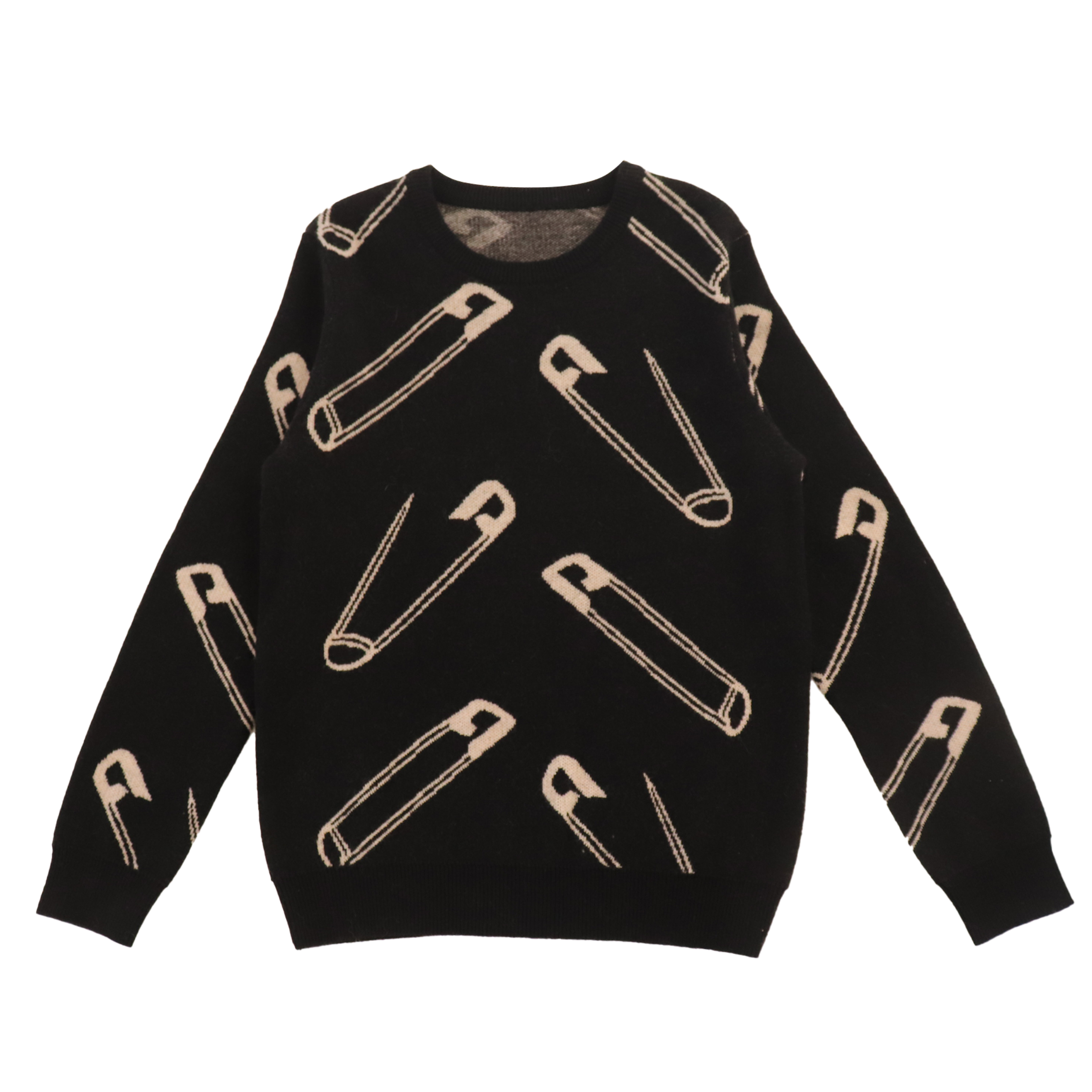 秋冬 OEM カスタム ブラック プリント長袖女性プルオーバー ニット セーター