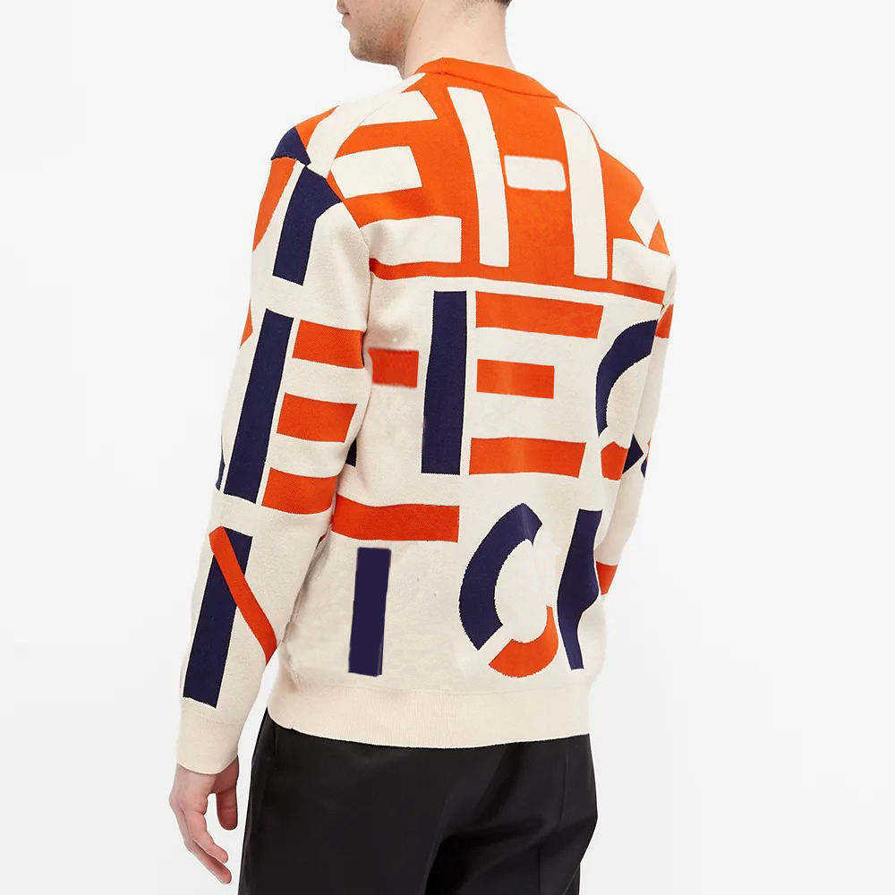 OEM カスタム男性プルオーバー セーター ジャカード レター ニット トップ長袖クルーネック プルオーバー セーター