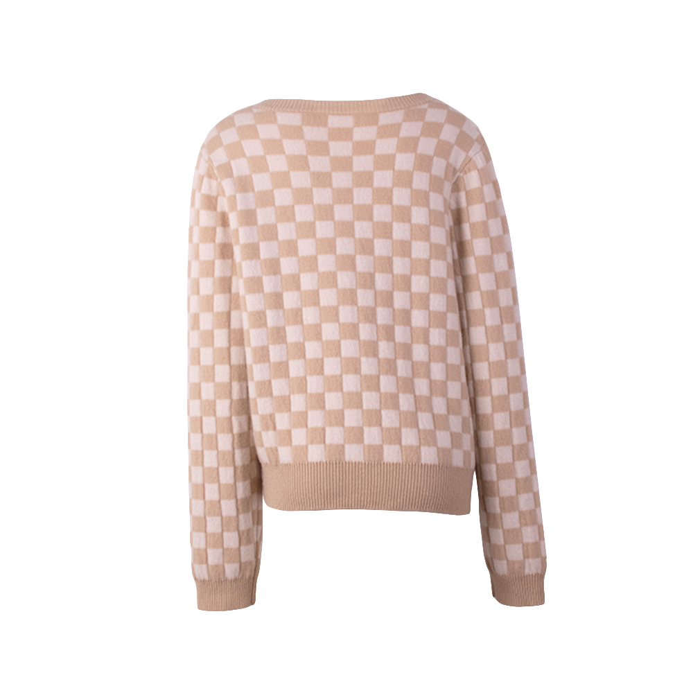 OEM 製造カスタム秋冬ニットチェック柄ニット長袖女性レディースセーターコートカーディガン