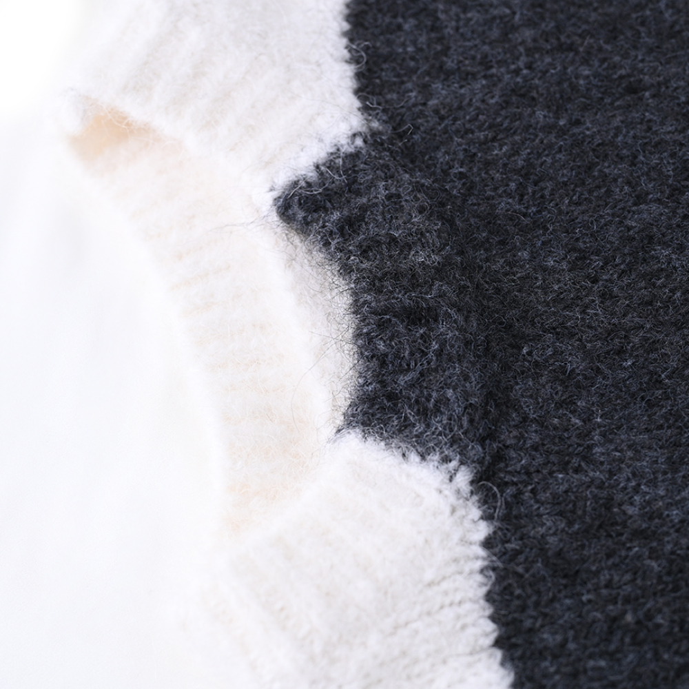 OEMカスタムウィメンズ秋の冬の長袖カラーブロッキングニットプルオーバーセーター