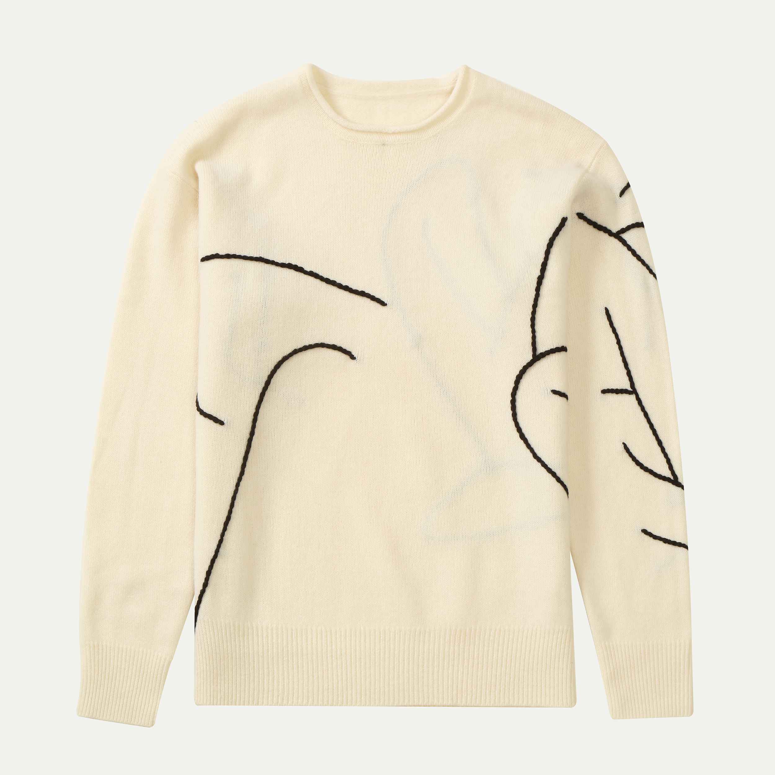 カスタムかぎ針編みブレンド O ネック カシミア プリント プルオーバー女性ニット セーター