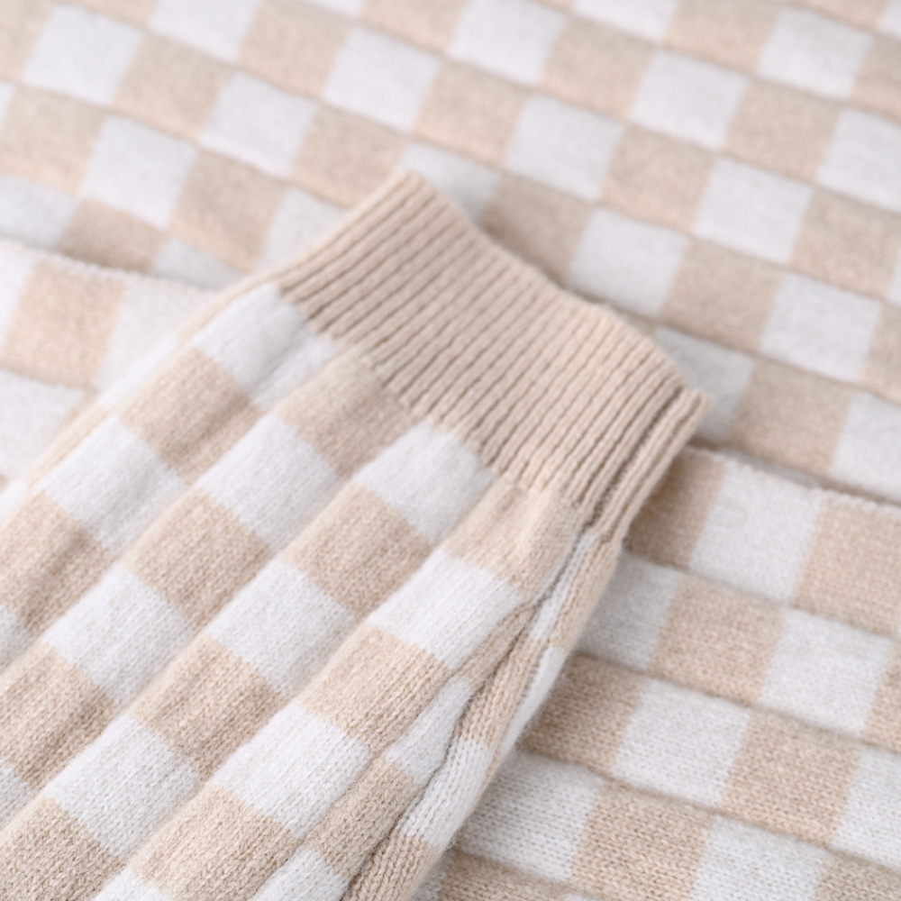 OEM 製造カスタム秋冬ニットチェック柄ニット長袖女性レディースセーターコートカーディガン