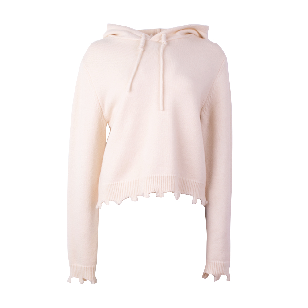 秋冬 OEM 工場ファッションフード付きカスタム長袖ウール女性プルオーバーニットセーター