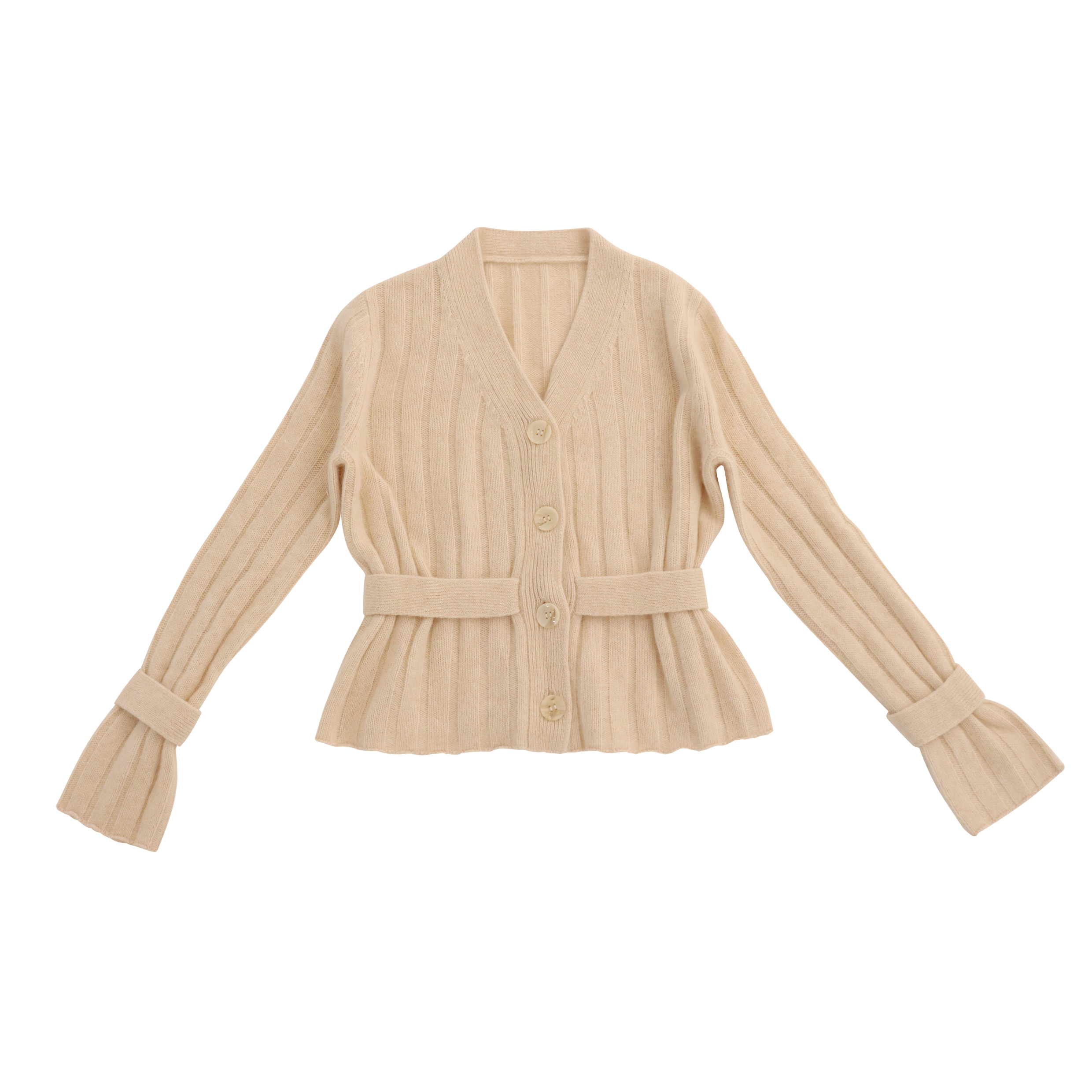 OEM工場カスタムロングスリーブベージュ女性レディースショートスリムニットセーターカーディガン